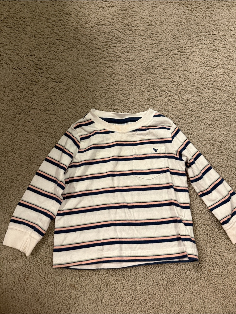 Carter's White Long Sleeve Tee with Navy & Pink Stripes